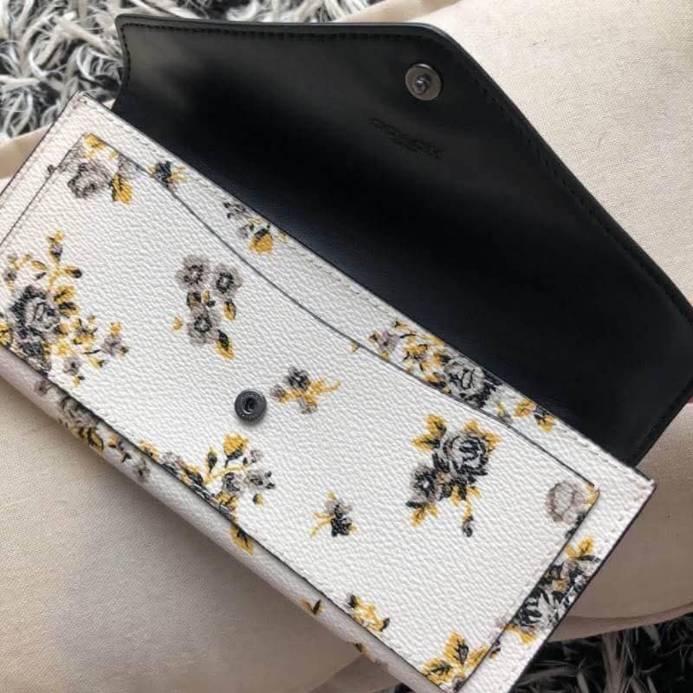 Coach Envelope Soft Wallet White Chalk Prairie Print Floral Pebble Leather - Picture 4 of 11